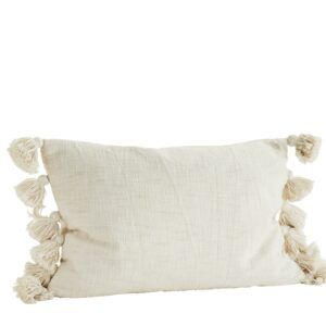 Coussin XL 40cmx60cm en coton épais avec gros pompons blanc Madamstoltz