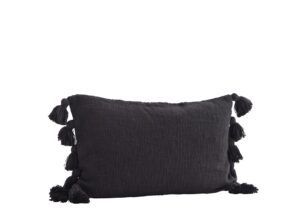 Coussin XL en coton épais avec gros pompons noir Madamstoltz