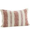 Housse de coussin en coton et lin 60x40cm MadamStoltz à petites franges teintes écru/cannelle/violine