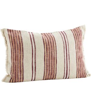 Housse de coussin en coton et lin 60x40cm MadamStoltz à petites franges teintes écru/cannelle/violine