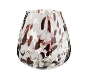 Vase en verre tacheté MadamStoltz brun et blanc 17x 17cm.