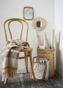 Plaid bohème jaune en coton rayé